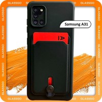 Чехол силиконовый черный на Samsung A31 / на Самсунг А31 с защитой камеры и карманом для карт