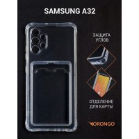Чехол для Samsung Galaxy A32 (A325) с картхолдером и защитой камеры, прозрачный / Самсунг Галакси А32 (А325)