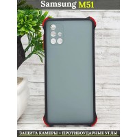 Противоударный чехол бампер на Samsung Galaxy M51 Самсунг М51 накладка с защитой камеры с усиленными углами (черный / красный)