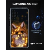 Чехол для Samsung Galaxy A23 4G (A235) прозрачный с рисунком, с защитой камеры, с принтом ЛИСА ОГНИ / Самсунг Галакси А23 4G (А235)