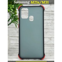 Противоударный чехол накладка на Samsung Galaxy F41 / M21s / M31 Самсунг ф41/М21с/м31 бампер с усиленными углами (черный / красный)