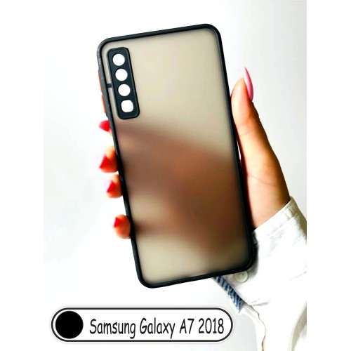Samsung Galaxy A7 2018 (Самсунг А7 2018) матовый пластиковый чехол (Черный) кант