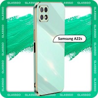 Чехол противоударный с глянцевой однотонной поверхностью и золотой рамкой на Samsung A22s / для Самсунг А22s