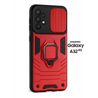 Чехол бронированный для Samsung Galaxy A32 (Самсуиг Галакси А32) 4G "ELLAGECASE'' противоударный с защитой камеры Красный