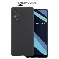 Чехол-накладка ROSCO для Samsung Galaxy A52 (Самсунг Галакси А52), тонкая полимерная из качественного силикона с матовым покрытием и бортиком (защитой) вокруг модуля камер, черная