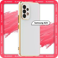 Чехол противоударный с глянцевой однотонной поверхностью и золотой рамкой на Samsung A23 / для Самсунг А23