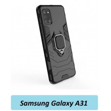 GoodChoice/Чехол противоударный для смартфона Samsung Galaxy A31 (Самсунг Галакси А31) с кольцом-держателем, трасформирующемся в подставку, черный
