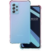 Противоударный силиконовый чехол ROSCO для Samsung Galaxy A52 (Самсунг Галакси А52) с усиленными углами и бортиком (защитой) вокруг модуля камер, прозрачный розово-голубой
