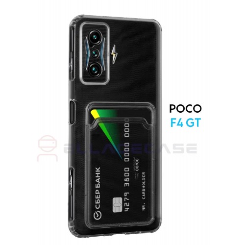 Cиликоновый чехол для POCO F4 GT / Xiaomi Redmi K50 Gaming Edition (Поко, Сяоми Редми, Ксиаоми) ELLAGECASE с защитой камеры и карманом для пластиковых карт, Прозрачный