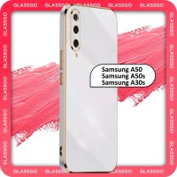 Чехол противоударный с глянцевой однотонной поверхностью и золотой рамкой на Самсунг А50 / А50s / А30s / для Samsung A50 / A50s / A30s