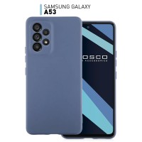 Чехол-накладка ROSCO для Samsung Galaxy A53 (Самсунг Галакси А53), тонкая полимерная из качественного силикона с матовым покрытием и бортиком (защитой) вокруг модуля камер, темно-синяя
