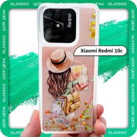 Чехол силиконовый переливашка с рисунком девушка в шляпе на Xiaomi Redmi 10C / для Редми 10С