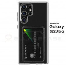 Cиликоновый чехол для Samsung Galaxy S22 Ultra (Самсунг Галакси С22 Ултра) ELLAGECASE с защитой камеры и карманом для пластиковых карт, Прозрачный