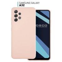 Чехол-накладка ROSCO для Samsung Galaxy A32 (Самсунг Галакси А32), тонкая полимерная из качественного силикона с матовым покрытием и бортиком (защитой) вокруг модуля камер, нежно-розовая