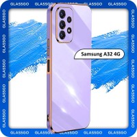 Чехол противоударный с глянцевой однотонной поверхностью и золотой рамкой на Samsung A32 4G / для Самсунг А32
