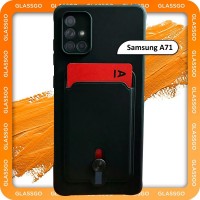 Чехол силиконовый черный на Samsung A71 / на Самсунг А71 с защитой камеры и карманом для карт