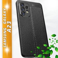 Текстурный чехол для Samsung Galaxy A23 / Противоударный / С защитой камеры / Текстура кожи / на samsung a23 / чёрный
