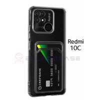 Cиликоновый чехол для Xiaomi Redmi 10C (Сяоми Ксиаоми Редми 10Ц) ELLAGECASE с защитой камеры и карманом для пластиковых карт, Прозрачный