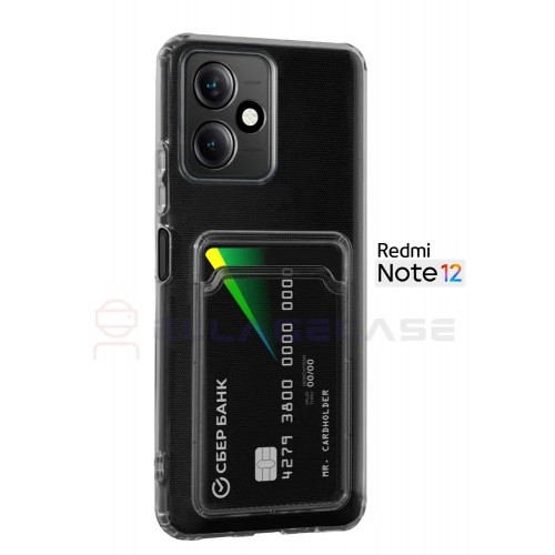 Cиликоновый чехол для Xiaomi Redmi Note 12 5G , (Сяоми Редми Ксиаоми 5 Джи) ELLAGECASE с защитой камеры и карманом для пластиковых карт, Прозрачный