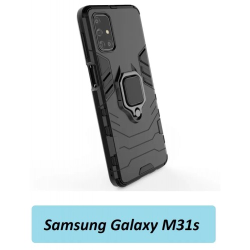 GoodChoice/Чехол противоударный для смартфона Samsung Galaxy M31S (Самсунг Галакси М31С) с кольцом-держателем, трасформирующемся в подставку, черный