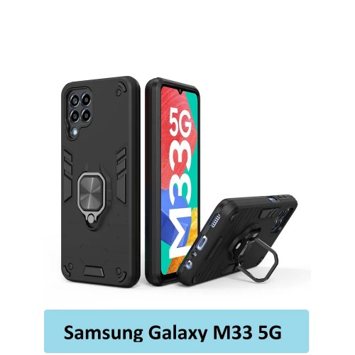 GoodChoice/Чехол противоударный для смартфона Samsung M33 5G / Самсунг М33 5G , с кольцом-держателем, трансформирующемся в подставку, черный