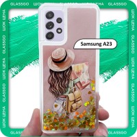 Чехол силиконовый переливашка с рисунком девушка в шляпе на Samsung A23 / для Самсунг А23