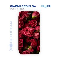 Чехол для Xiaomi Redmi 9A с рисунком, защитный, противоударный, с магнитом, бордовый, с принтом КРАСНЫЕ РОЗЫ / Сяоми Редми 9А
