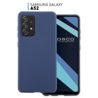 Чехол-накладка ROSCO для Samsung Galaxy A52 (Самсунг Галакси А52), тонкая полимерная из качественного силикона с матовым покрытием и бортиком (защитой) вокруг модуля камер, темно-синяя