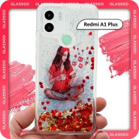 Чехол силиконовый переливашка с рисунком девушка с телефоном белый на Xiaomi Redmi A1 Plus на Редми А1 Плюс