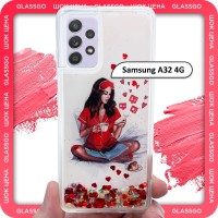 Чехол силиконовый переливашка с рисунком девушка с телефоном на Samsung A32 4G / для Самсунг А32