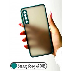 Samsung Galaxy A7 2018 (Самсунг А7 2018) матовый пластиковый чехол (Темно-зеленый) кант