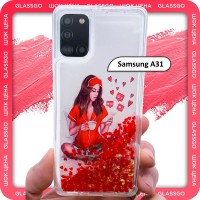 Чехол силиконовый переливашка с рисунком девушка с телефоном на Samsung A31 / для Самсунг А31