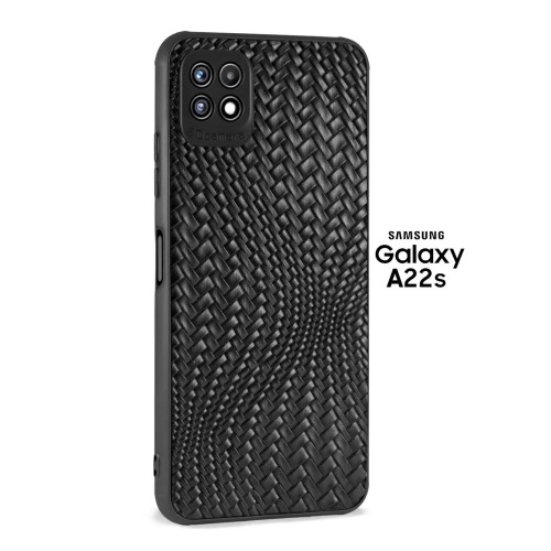 Cиликоновый чехол ELLAGECASE для Samsung Galaxy A22S (Самсунг Галакси А22С) с защитой камеры (экокожа плетение), Черный