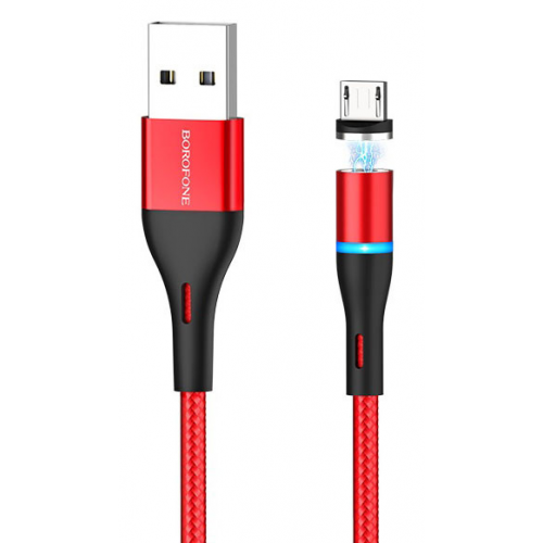 Кабель USB - Micro USB 2.4A Borofone MAGNETIC U16 (1.2м) магнитный красный