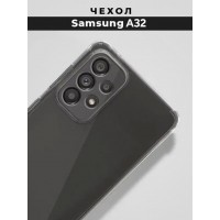 Прозрачный силиконовый чехол накладка с защитой камер для Samsung A32 / Тонкий защитный чехол для Самсунг А32